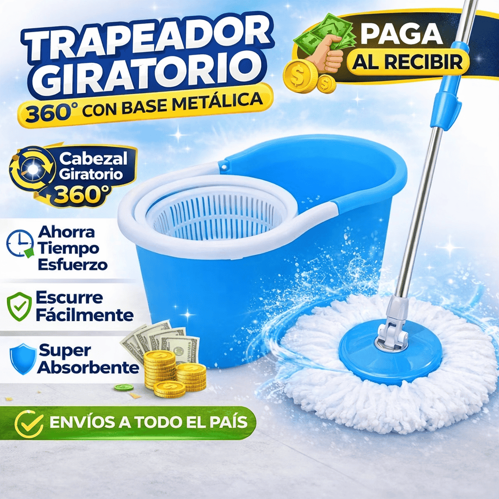 Trapeador Giratorio 360° con Base Metálica Ultra Resistente