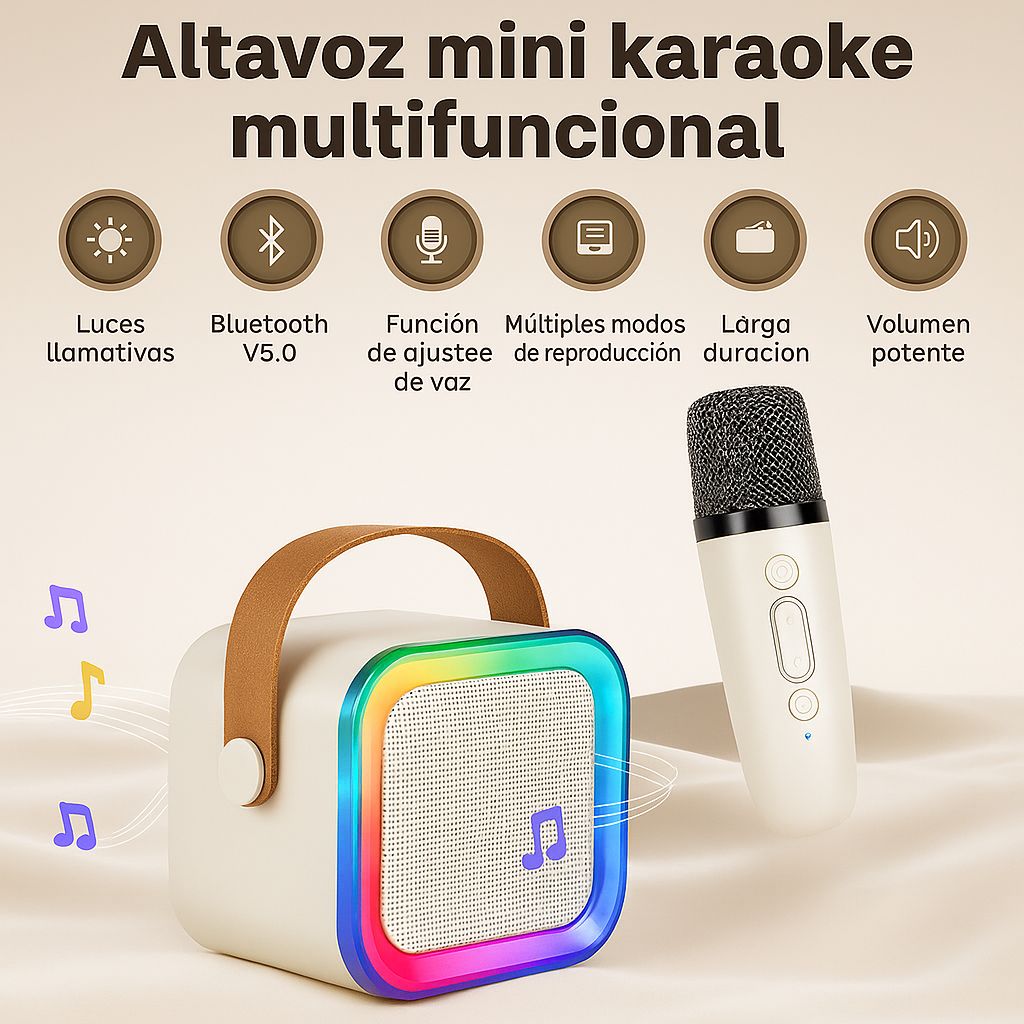 Mini Bocina Bluetooth Karaoke con Luz LED y Micrófono lnalámbrico