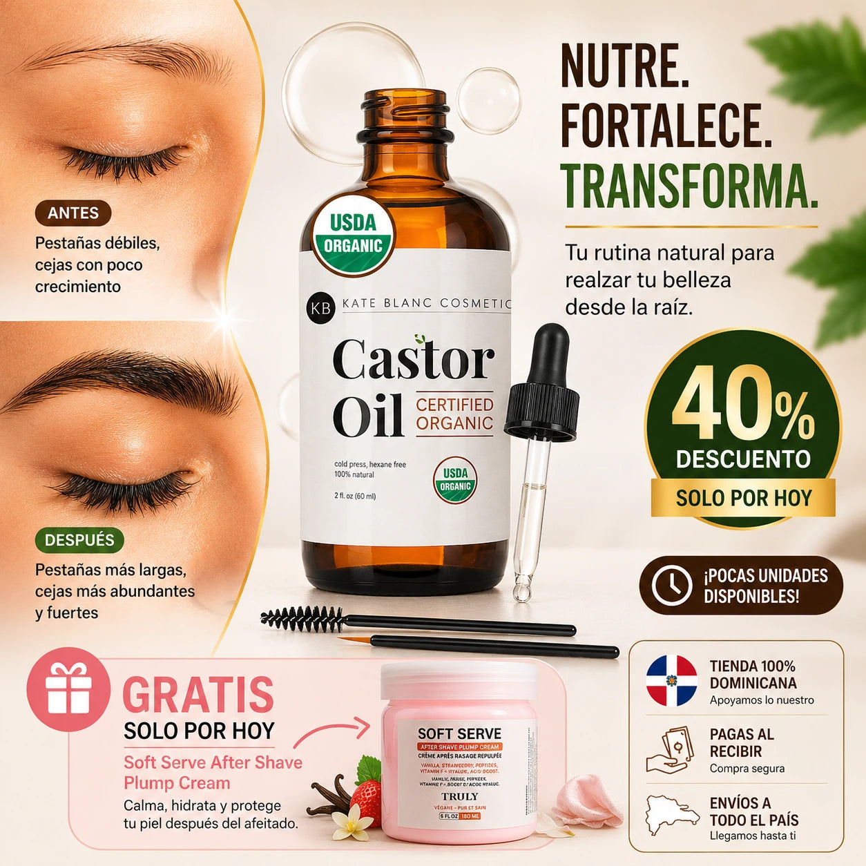 Aceite de Ricino Orgánico Premium | Pestañas Más Largas, Cejas Más Pobladas y Cabello Más Fuerte Naturalmente