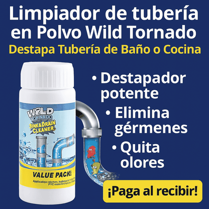 Limpiador de tubería en Polvo Wild Tornado - Limpia, Drena y Destapa